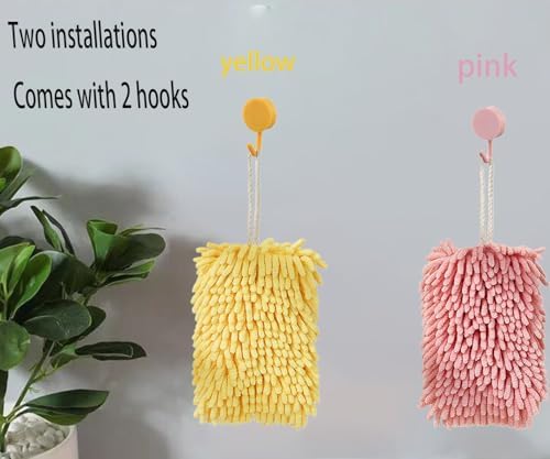 2-Piece Yellow and Pink Microfiber Hand Towels with Hanging Loops