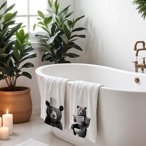 Funny Bear Hand Towels for the Bathroom 2 Piece Set