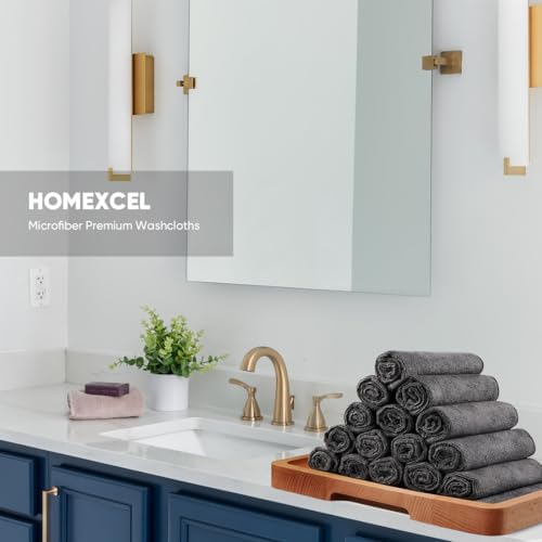 HOMEXCEL Microfiber Washcloths 12 Pack Grey 12x12