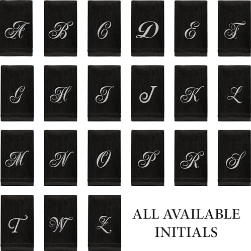 Personalized Monogram Fingertip Towels Set of 2 Black