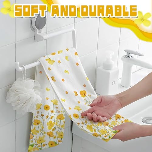 LIOQUN Yellow Flower Hand Towels Soft Durable 18x26