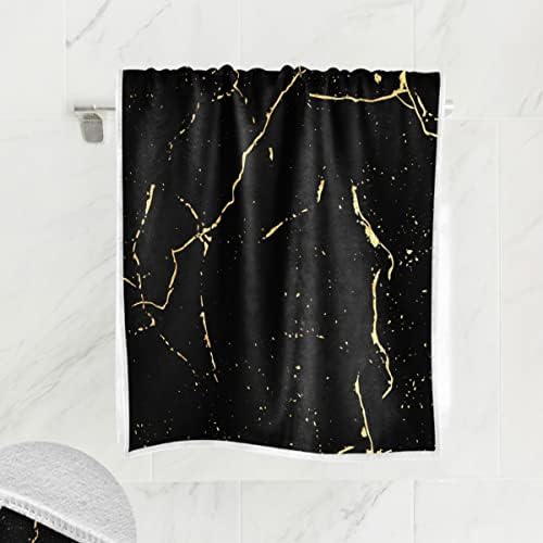Wamika Black Gold Marble Hand Bath Towels Set - Soft Absorbent Durable