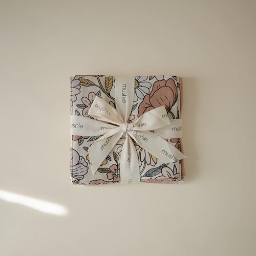 Mushie Muslin Organic Cotton Washcloths 5-Pack with Retro Flowers
