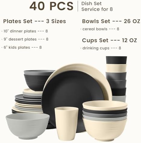 Homienly Kitchen Wheat Straw Dinnerware Set 40PCS