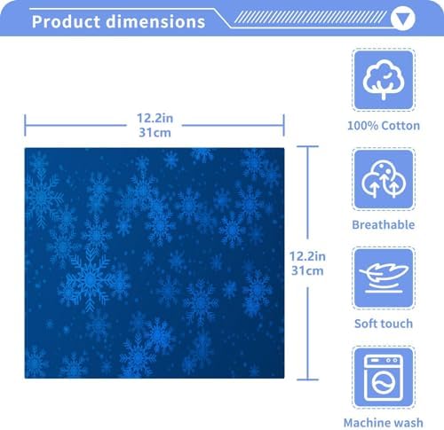 Blue Christmas Snowflake Washcloth Set - Soft Absorbent Reusable Face Towels