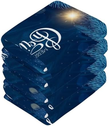 Merry Christmas Blue Washcloth Set Soft Absorbent Reusable for Baby