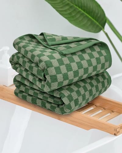 Cotton Soft Green Checkered Bath Towels - 54x28 2-Pack