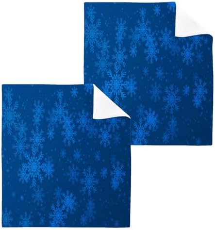 Blue Christmas Snowflake Washcloth Set - Soft Absorbent Reusable Face Towels