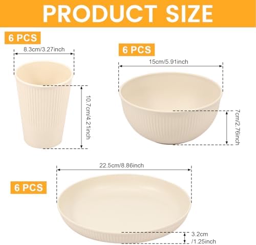 18-Piece Plastic camping plates with Stripes for Adults Kids