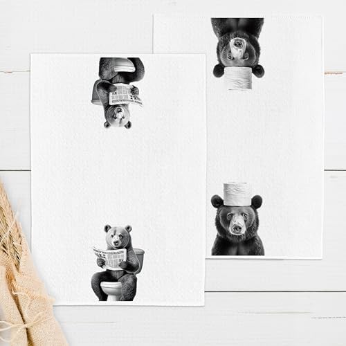 Funny Bear Hand Towels for the Bathroom 2 Piece Set