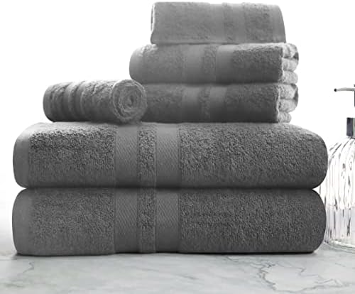 6-Piece Ultra-Soft Cotton Towel Set - Charcoal
