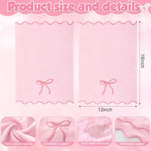 Scalloped Pink Bow Towels 12x18