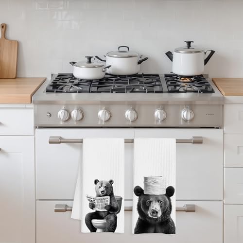 Funny Bear Hand Towels for the Bathroom 2 Piece Set