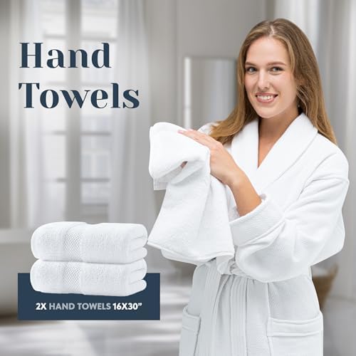 Luxury White Bath Towels Set - 100 Turkish Cotton - 8-Piece