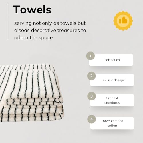 WenShuow BlackWhite Striped Pure Cotton Bath Towel - Luxury Absorbent