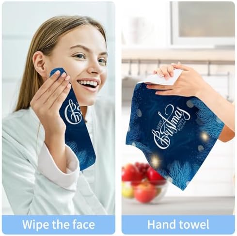 Merry Christmas Blue Washcloth Set Soft Absorbent Reusable for Baby