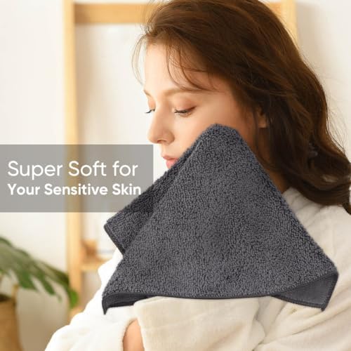 HOMEXCEL Microfiber Washcloths 12 Pack Grey 12x12