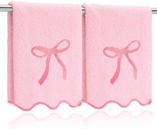 Scalloped Pink Bow Towels 12x18