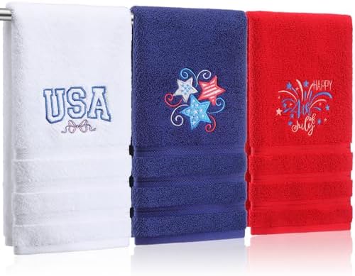 American Flag Red White 3-Pack Patriotic Hand Towels 4th of July Cotton