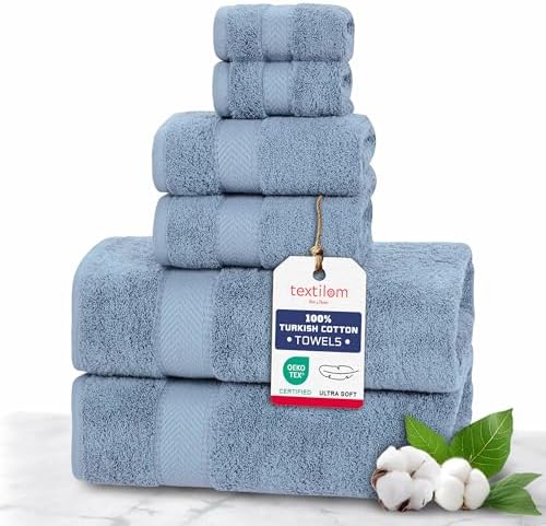 High-Quality Turkish Cotton Bath Towels Set Mid Blue