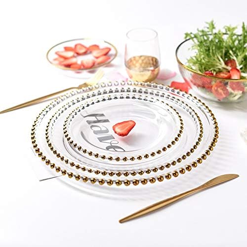 Stylish Nordic Gold Bead Glass Dinner Plate for Everyday Use