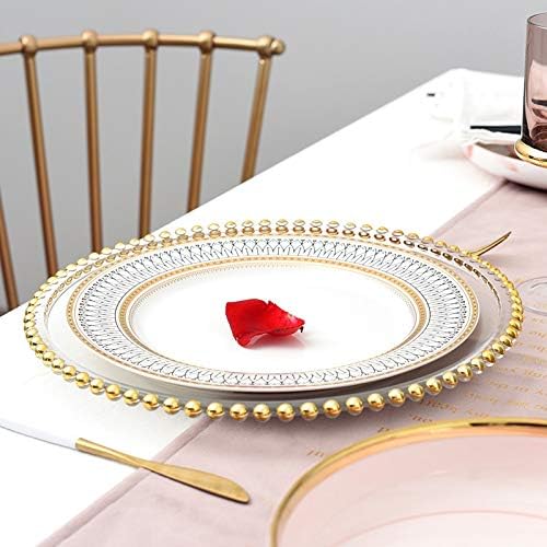 Stylish Nordic Gold Bead Glass Dinner Plate for Everyday Use