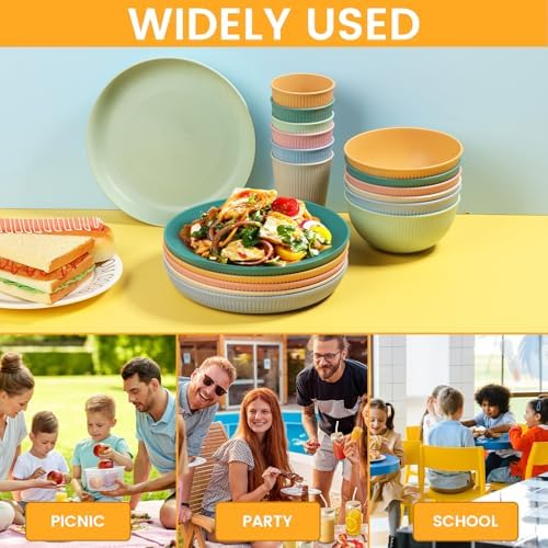 18-Piece Plastic camping plates with Stripes for Adults Kids