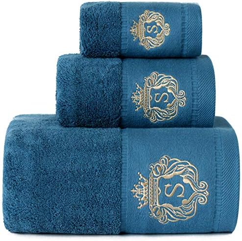 Premium 100 Pure Cotton Bath Towels Luxury Hotel Spa Peacock-Blue Embroidery