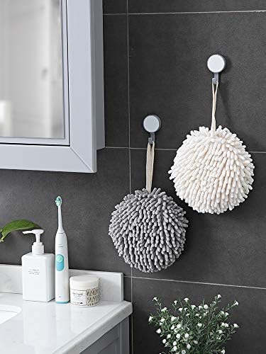 Fuzzy Ball Towels Set Perfect for the Bathroom White and Gray