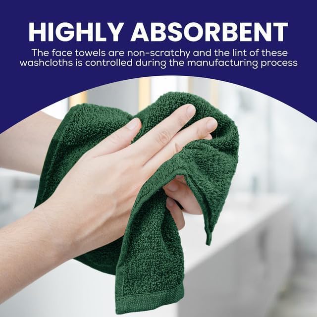 Premium Washcloths 100 Cotton Zero Twist 12x12 Hunter Green