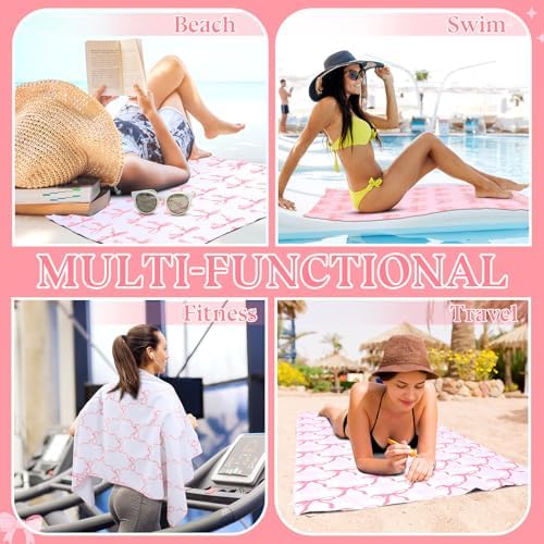 Adorable 4-Piece Pink Bow Beach Towels Set