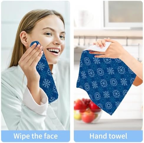 YETTASBIN Blue Snowflake Washcloths 2 Pack