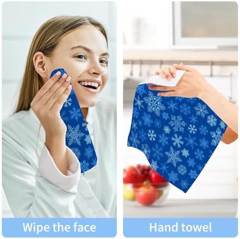 Christmas Blue Snowflake Soft Reusable Washcloth Set for BathroomBedtime