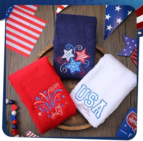 American Flag Red White 3-Pack Patriotic Hand Towels 4th of July Cotton