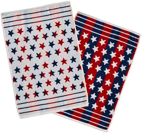 Patriotic Red White Star Hand Towel Set 2 Count
