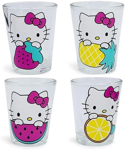 Silver Buffalo Sanrio Hello Kitty Fruit Strawberry 4 Pack Mini Glass Set