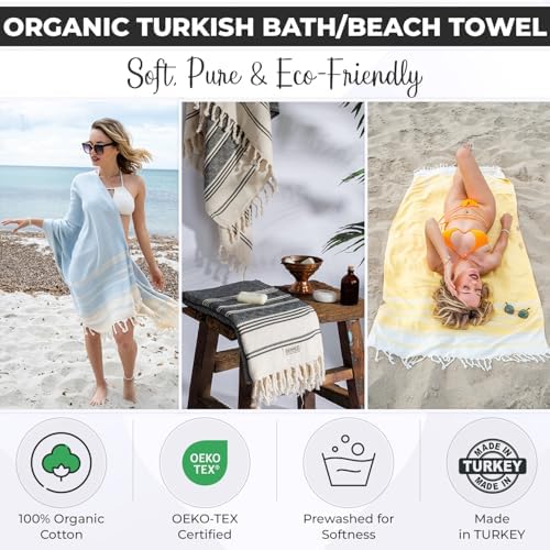 DEMMEX Organic Luxury Ultra Soft Turkish Cotton Bath Towel - 71x36 PreWashed Diamond Weave