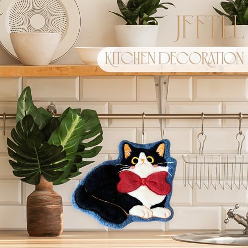 Coquette Red Bow Tuxedo Cat Towels for Home Kitchen