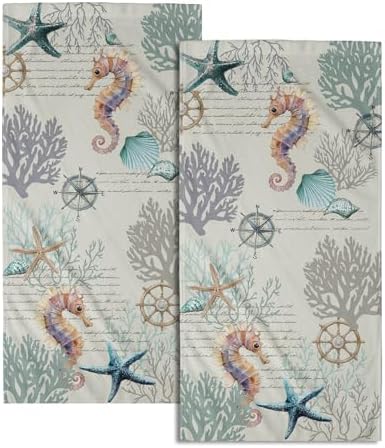 Nautical Coral Hand Towels Set of 2