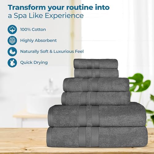 6-Piece Ultra-Soft Cotton Towel Set - Charcoal
