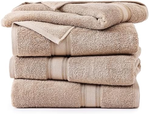LANEE LINEN 100 Cotton Bath Towels Set of 4 Taupe