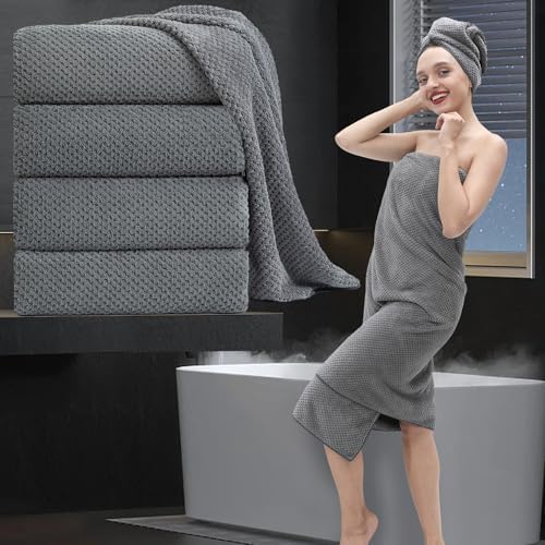 Extra Large 4-Pack Bath Towels 35x70 Dark Gray Soft Quick-Dry