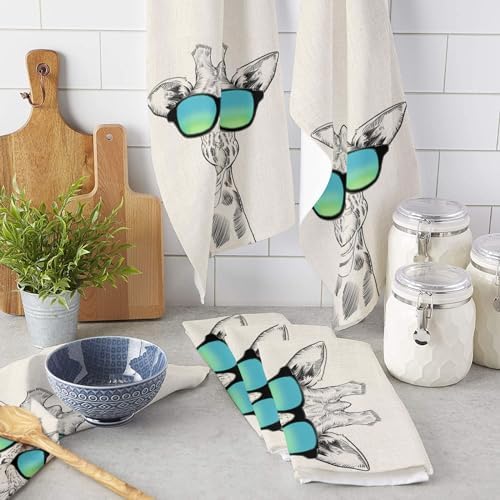 Microfiber Kitchen Towels 1 Pack Funny Giraffe Design Absorbent Dish Towels