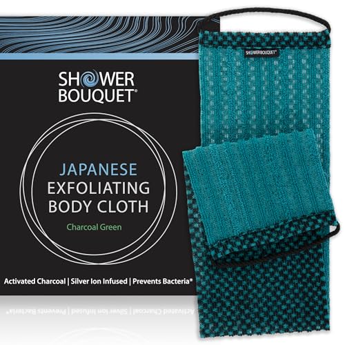 Japanese Exfoliating Washcloth with Charcoal and Silver Ion - Green 1