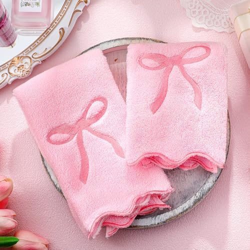 Scalloped Pink Bow Towels 12x18