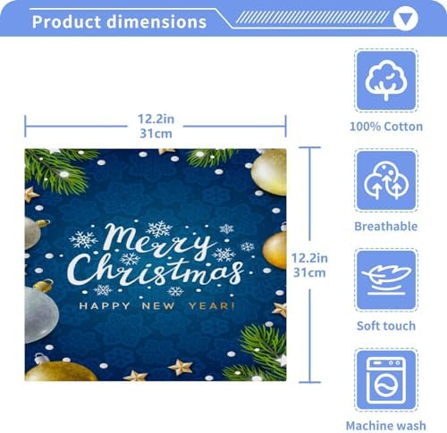 Merry Christmas Blue Yettasa Bins Soft Reusable Washcloth Set for Baby Faces