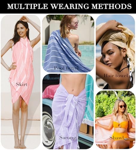 6-Piece Turkey Beach Towels Set - Durable Fast-Drying Sandproof for Adults