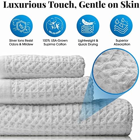 Ravel Silver Infused Waffle Towel USA Grown Supima Cotton Luxurious Quick-Drying