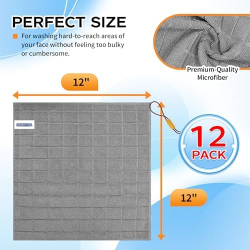 HOMERHYME Microfiber 12-Pack Washcloths Soft Grey Reusable Face Towels