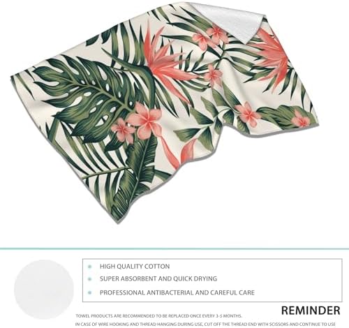 Tropical Leaves Hand Towels Set of 2 Soft Fins Fingertip Bath Towels